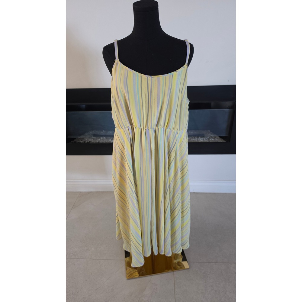Torrid Yellow Striped Midi Dress Plus Size 2 Sleeveless Lined Elastic Waist